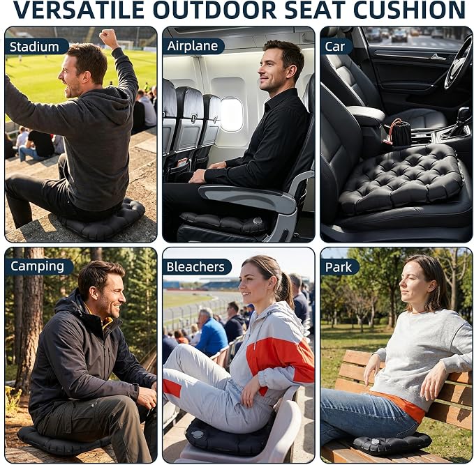 Inflatable Seat Cushion, Lightweight Stadium Seat Cushion for Bleachers Pad | Portable & Foldable Travel Compact Air Seat Cushion for Airplane Long Flights Outdoor Hiking Climbing Camping Sports Events - Image 7