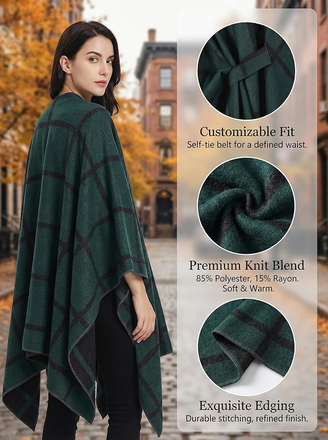 Shawl Wraps for Women Reversible Open Front Ruana Poncho Soft Cozy Cardigan for Fall and Winter - Image 2