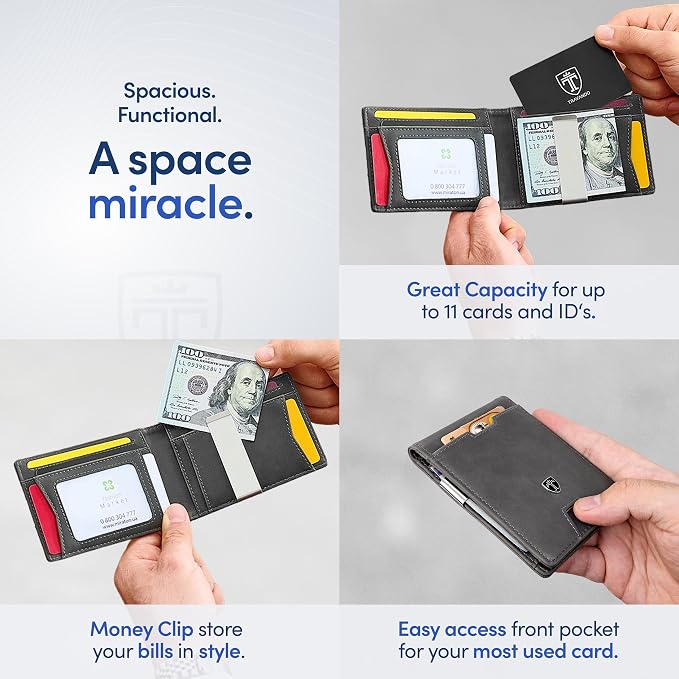 TRAVANDO Money Clip Wallet - RFID Protected Bifold Wallet for Men for 11 Cards - including Gift Box (Grey) - Image 3