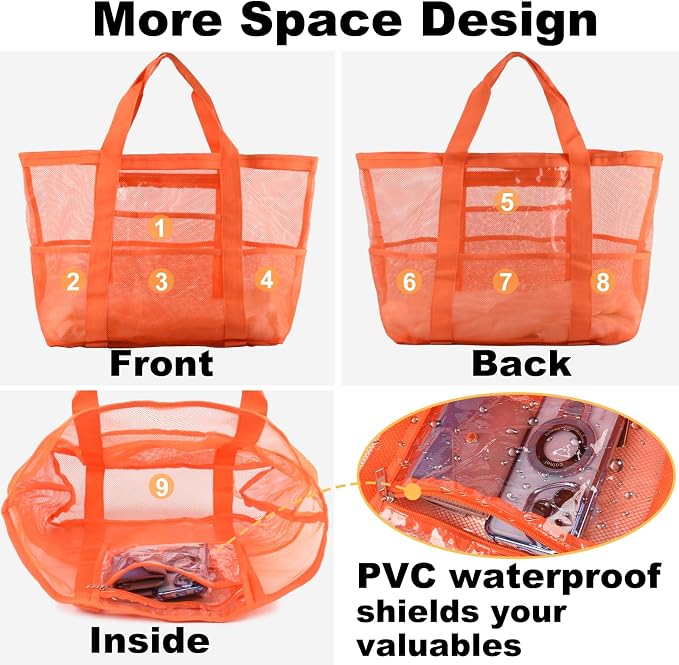 CaCTOUR Mesh Beach Bag,Large Beach Bags for Women with 8 Pockets,Packable Tote Bag for Beach Cruise Pool Vacation Essentials - Image 5