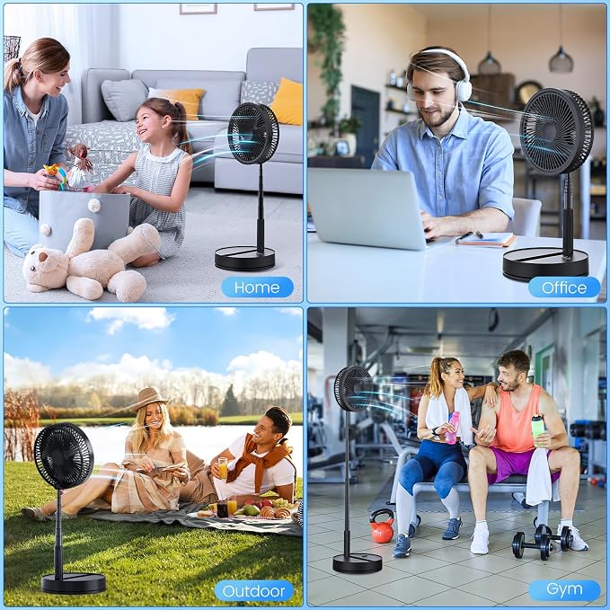 Portable Foldable Rechargeable Oscillating Fan - 8.6" 8000mah Remote Fan | Battery Operated USB C Small Fan Quiet Table Desk Fan Folding Standing Pedestal Fan for Bedroom Rome Office Camping Travel - Image 9