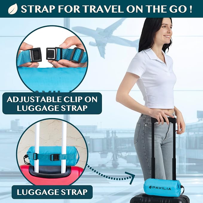 PAVILIA Travel Blanket Airplane Compact with Bag Lightweight, Teal Blue | Soft Fleece Plane Long Flights, Camping Road Trips, Packable Traveler Gift Essentials with Luggage Backpack Strap, 65x40 - Image 3