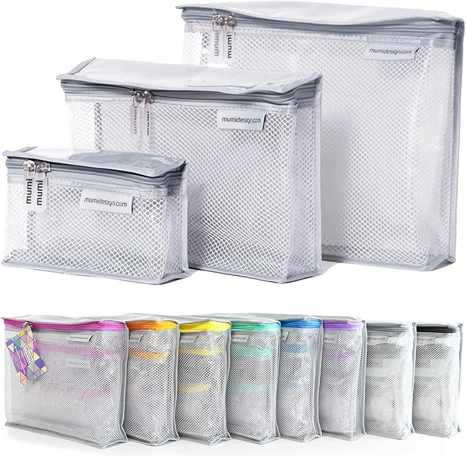 MUMI Travel Toiletry Bag Set of 3 - Clear TSA Approved, Gray | Water-resistant makeup organizer pouches for skincare, cosmetics & travel accessories by MUMI