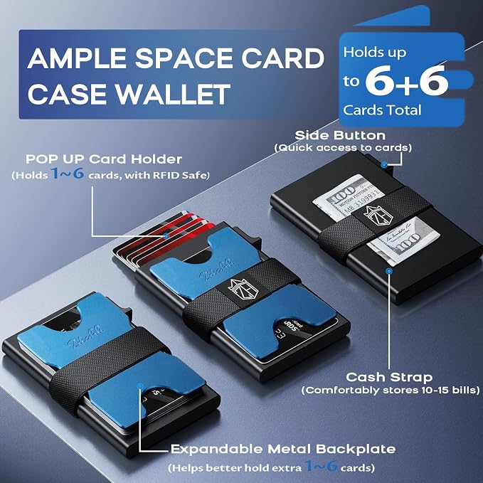 Zitahli Card Holder Wallets for Men - Slim Wallet Holds 6+6 Cards, Metal Card Holder, Minimalist RFID Blocking Wallets with Pop-Up Function, Ultra-Thin, Men's Accessories, Gifts for Him - Image 3