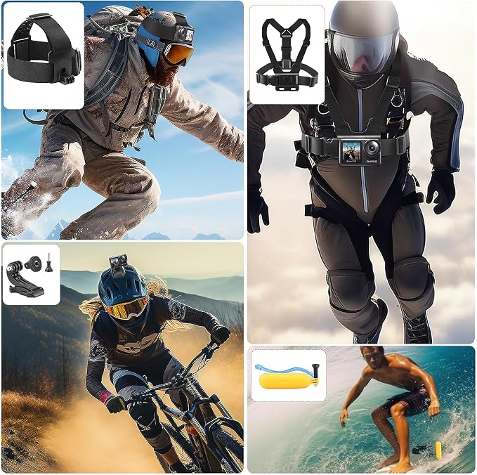 38-in-1 Action Camera Accessory Kit for GoPro, AKASO, DJI, Insta360 | Helmet/Chest/Head/Wrist/Handlebar/Suction Cup Mount + Floating Grip for Sports & Underwater Recording - Image 2