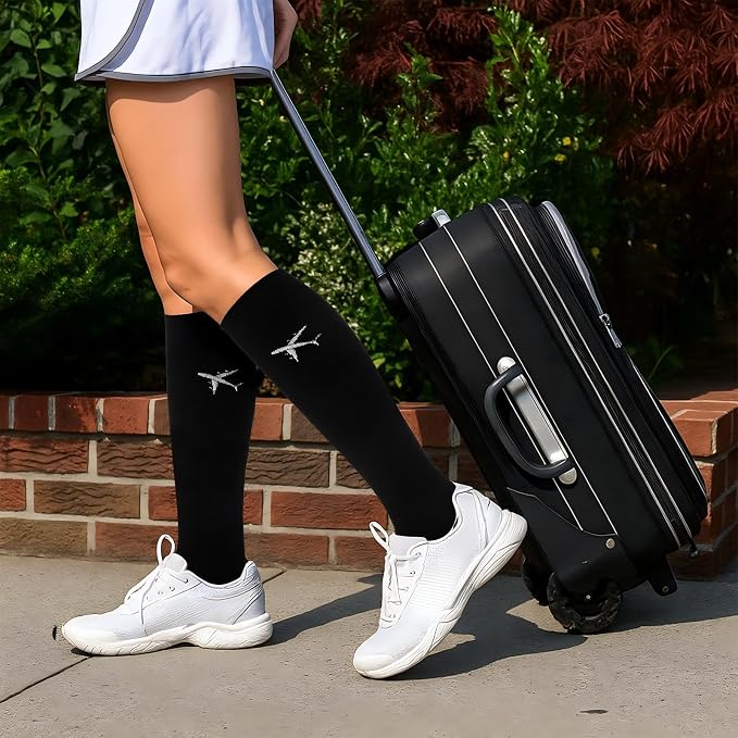 Skicuff 2 Pairs Travel Compression Socks for Women and Men 15-25 Mmhg Graduated Knee High Socks for Flying Airplane Pilots - Image 2