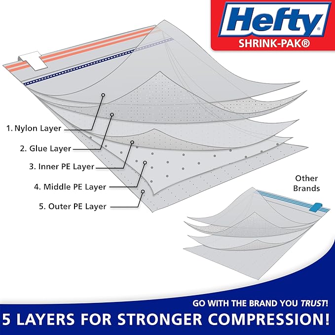 Hefty Shrink-Pak Large Travel Bags - Airtight Storage Bags for Maximum Space Saving, Travel Essentials, Ideal for Packing, Durable, Reliable Compression with Sealed Protection - Image 2