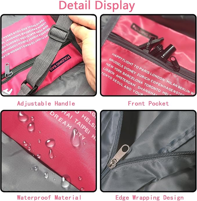 Travel Bag Spirit Airlines Personal Item Bag 18x14x8 Foldable Travel Duffel Bag Tote Carry on Luggage Duffle Overnight for Women and Men(Pink) - Image 5