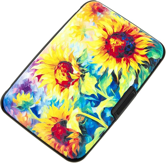 Credit Card Holder for Women Men RFID Blocking Wallet Small Business Metal Slim Mini Aluminum Hard Case (Yellow SunFlowers Painting) by Kaabao