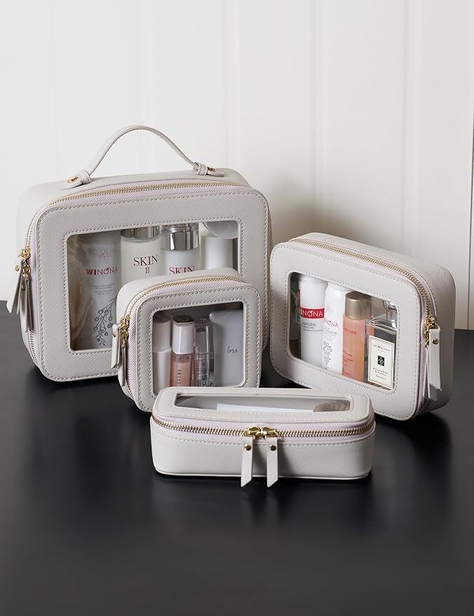 Small Cosmetic Bag for Purse Mini Makeup Bag Cute Clear Make Up Pouch for Travel Tiny Leather White Make Up Organizer Case for Backpack Toiletry Bag Waterproof Square Pouch with Zipper - Image 8