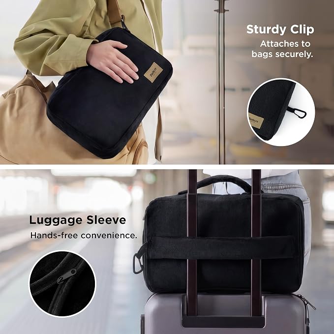Bedsure Travel Blanket Set with Inflatable Neck Pillow and Eye Mask - Lightweight 3-in-1 Airplane Packable Blanket, Compact Travel Essentials, Black - Image 5