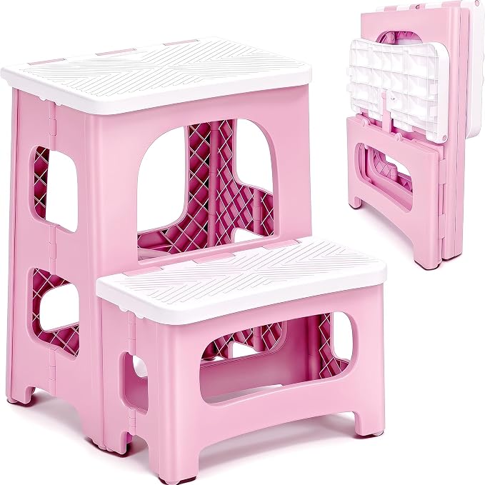 2 Step Stool Foldable, Non-Slip Steps, Folding Step Stool for Adults, Plastic Stool Pool Ladder, Collapsible Stools 2 Step Ladder for Kitchen Toilet Bedroom Office RV, Holds 330 lbs by Unknown