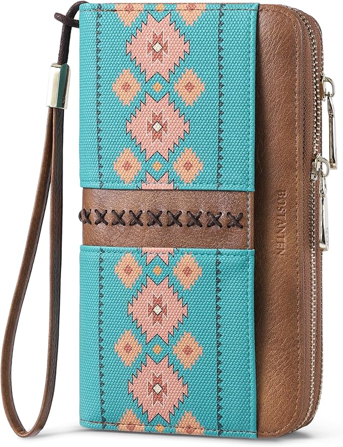 BOSTANTEN Wristlet Wallets for Women RFID Large Capacity Clutch Wallet | 24 Card Slots, 2 Zipper Pockets, Phone ＆ Card Holder, Zip Around, Hand Strap, Vegan Leather, Great Gifts by BOSTANTEN