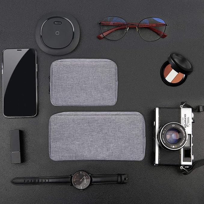 Portable Electronics Accessories Storage Bag, 2PCS Big + Small Carrying Case Travel Cable Organizer Cosmetic Bag Pouch Compatible Hard Drive, Power Bank, Mouse, Laptop Charger, Cellphone, Gray - Image 6