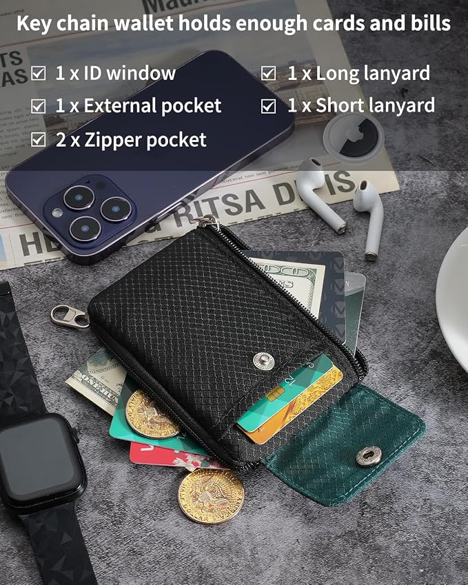 Artpaxy Minimalist Wallet For Mens Womens, Keychain RFID Blocking Zipper Small Wallet with ID Window 2 Lanyards,Water Resistant Travel Cash Card Coin Case Boys Girls - Image 5