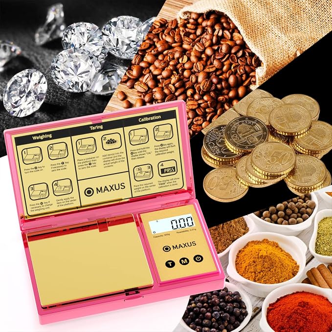 Digital Gram Scale with 200g x 0.01g Capacity | Stylish Pink Plated Shining Cover and Platform, Mini Pocket Scale for Food and Jewelry - Image 3