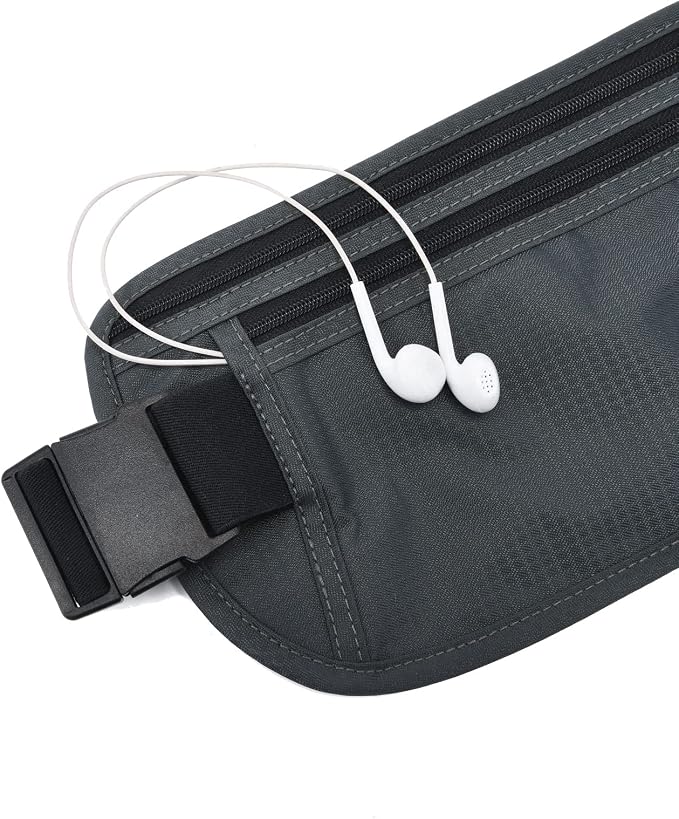 RFID Blocking Money Belt for Men Women, Slim Fanny Pack for Travel，Running,Conceal Waist Wallet for Passport Holder,Phone,Cash(Black Dark Grey) - Image 4