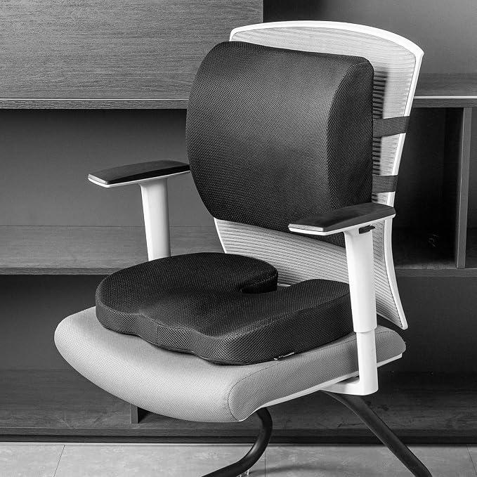Amazon Basics Comfortable Seat Cushion & Lumbar Support for Office Chairs, Memory Foam with Cooling Gel, Non-Slip, Black - Image 6