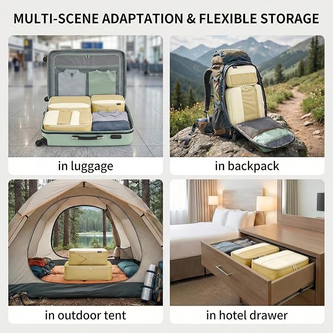 4 Piece Compression Packing Cubes for 3–7 Day Travel, Space Saving Travel Organizers with Breathable Mesh, Double-Zipper Packing Cubes for Carry-On & Suitcases (Yellow) - Image 5