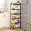 6 Tier Slim Rolling Storage Cart, Narrow Mobile Shelving Unit Organizer Utility Cart with Wheels, Metal Wire Storage Rack with Baskets for Kitchen, Bathroom, Laundry & Living Room, 10in(W) Black by ThreeHio
