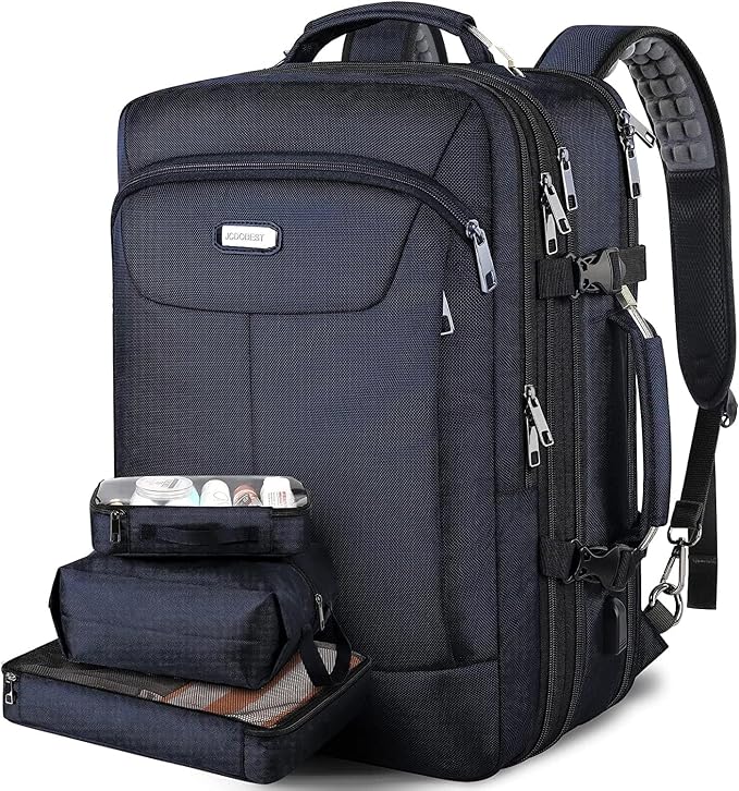 VECKUSON 50L Carry-On Backpack - TSA Approved, Expandable to 40L/50L, Fits 17.3" Laptop, RFID Anti-Theft, 3 Packing Cubes Included, Heavy-Duty Weekender for Men/Women (Black) by TryingtoBuyHappiness