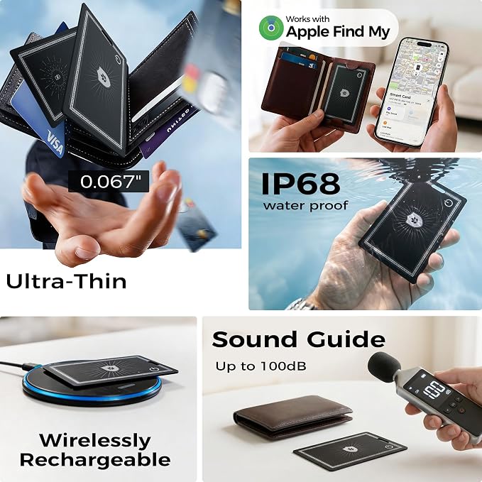 [3 Pack] Wallet Tracker Card (iOS Only),Ultra Slim 0.07in,Rechargeable Bluetooth Tracker, IP68 Waterproof,Wireless Charging, Smart Location Finder for Keys, Wallet, Luggage Tags - Image 3
