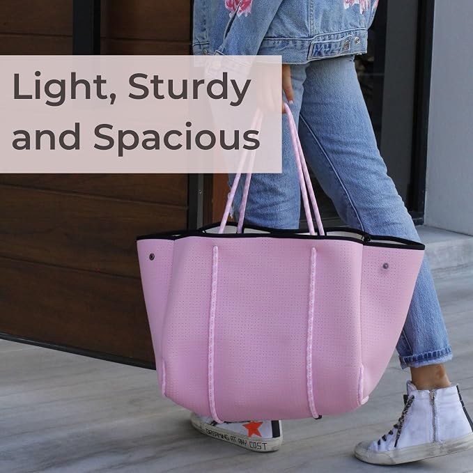 POPUPS Large Neoprene Tote Bag for Women - Everyday Designer Handbag for Travel Work and Beach with Pockets and Zipper Pouch - Image 8