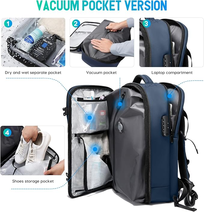 BANGE Travel Backpack with Vacuum Pocket and TSA lock version can hold 15.6 inch Laptop suitable Overnight Flight Approved Anti-theft Bag - Image 3