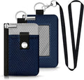 Minimalist RFID Blocking Small Wallet with ID Window,WaterResistant Zip Id Case Wallet with Lanyard Keychain for Cards,Cash,Travel,Women,Men (Dark Blue/Light Gray) by CCUMI