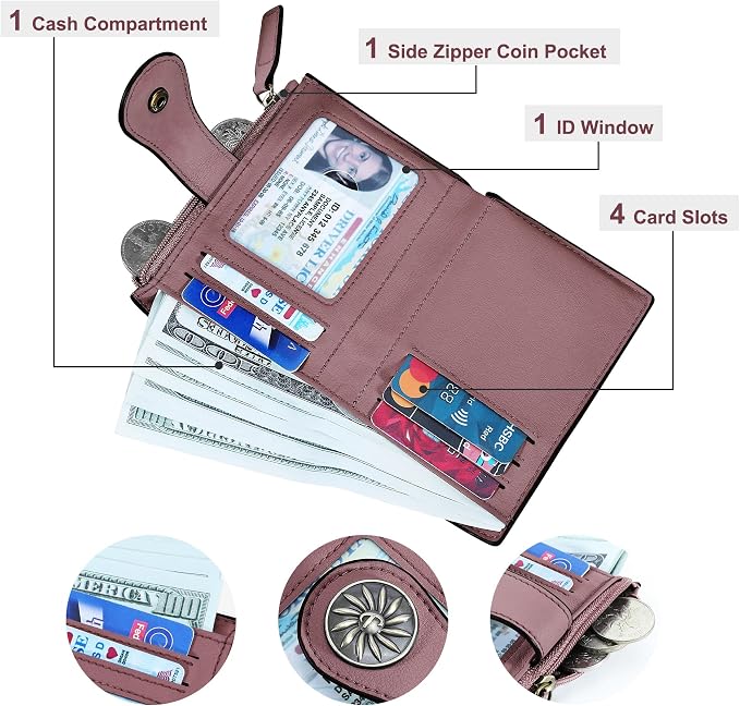 Tipmile Small Wallet for Women Bifold RFID Blocking Card Holder Leather Wallets with Zipper Coin Pocket - Image 2