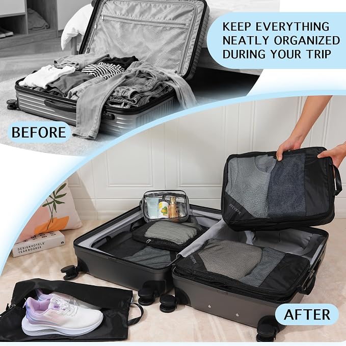 PFEYRPK Lightweight Compression Packing Cubes for Suitcases, Compressible Expandable Travel Packing Organizer with Clear Toiletries and Backpack Bag, Travel Essentials for Carry on Luggage 7 Set - Image 3