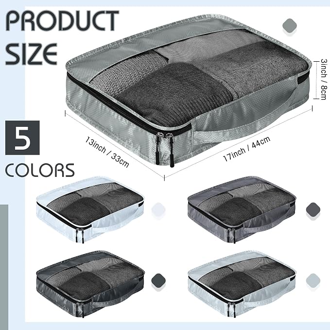 5 Pcs Packing Cubes for Suitcase Large Travel Cubes Carry on Luggage Organizer Bags for Clothes Accessories(L,Gray) - Image 2