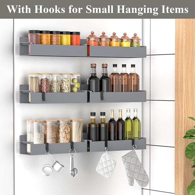 HuggieGems 6 Pack Magnetic Spice Rack Organizer for Refrigerator and Oven, Dark Grey Fridge Organizers and Storage for Kitchen - Image 2