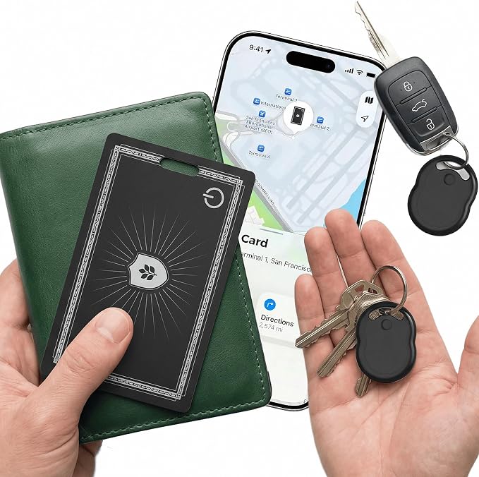 [3-Pack] 1 Wallet Tracker Card & 2 Air Tracker Tags, Ultra-Slim 0.07in Smart Finder Compatible with Apple Find My (iOS Only), Rechargeable Item Locator for Keys,Wallet,Luggage,Passport,Backpack by OylikWowyouloveit