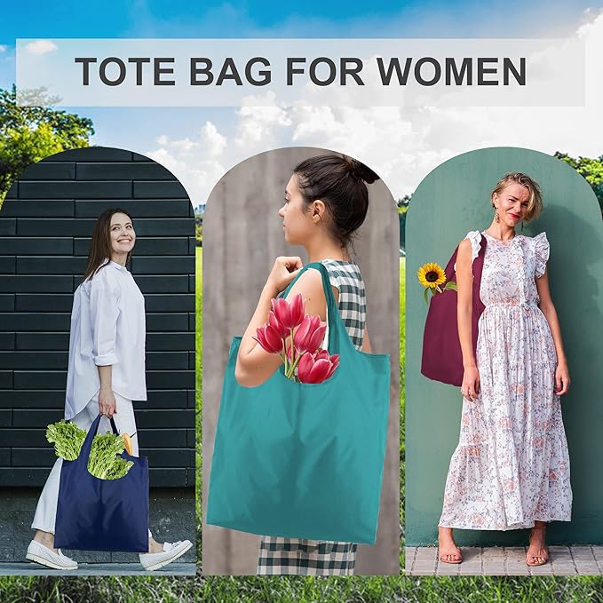 BeeGreen Foldable Travel Bag Reusable Gifts Bags - Reusable Grocery Bags Large Holiday Gifts Cloth Tote With Handles - Bulk Reusable Shopping Bags for Women (Beach Storage Washable Collapsible)​ - Image 4