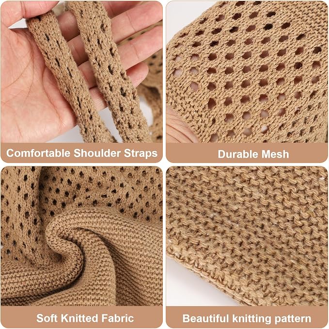 Sightor Crochet Tote Bag, Mesh Beach Bag Knit Summer Hobo Bag for Women | Beach Tote bag Vacation Outfits Aesthetic Boho Bag - Image 5
