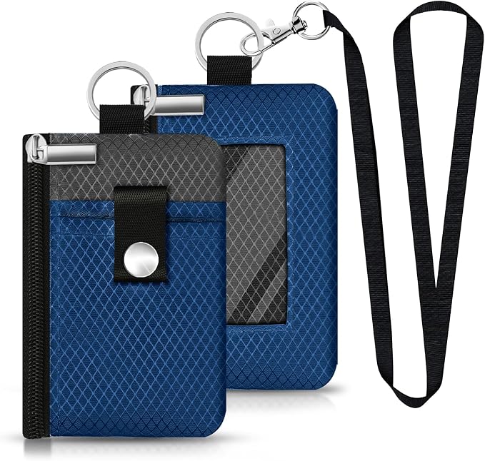 Minimalist RFID Blocking Small Wallet with ID Window,WaterResistant Zip Id Case Wallet with Lanyard Keychain for Cards,Cash,Travel,Women,Men (Electric Blue/DarkGrey) - Image 3