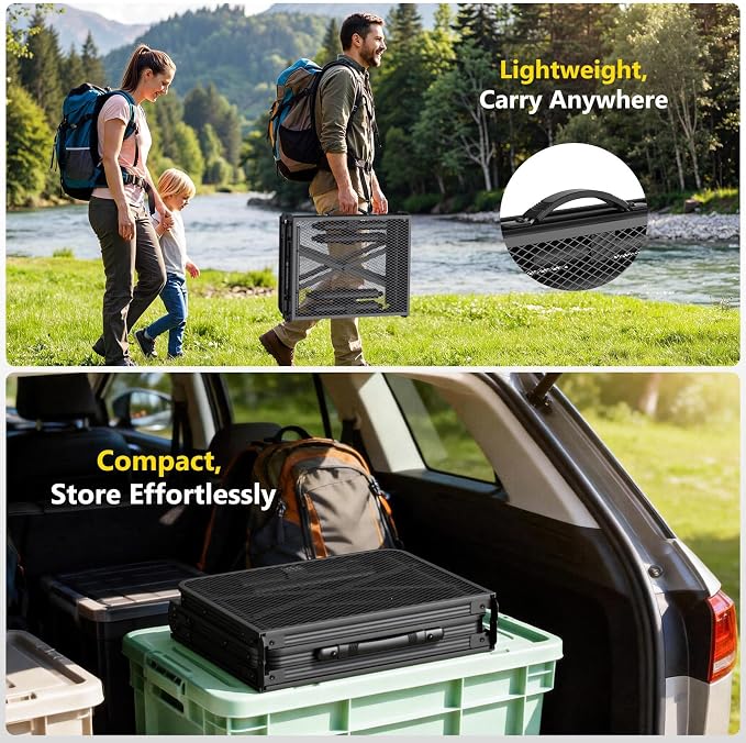 Raynesys Portable Folding Grill Table for Outside for Picnic, Camping | 3 Height Adjustable Small Camping Table with Mesh Bag, Metal Aluminum Folding Table, 35.43x15.75 inches, Black - Image 6