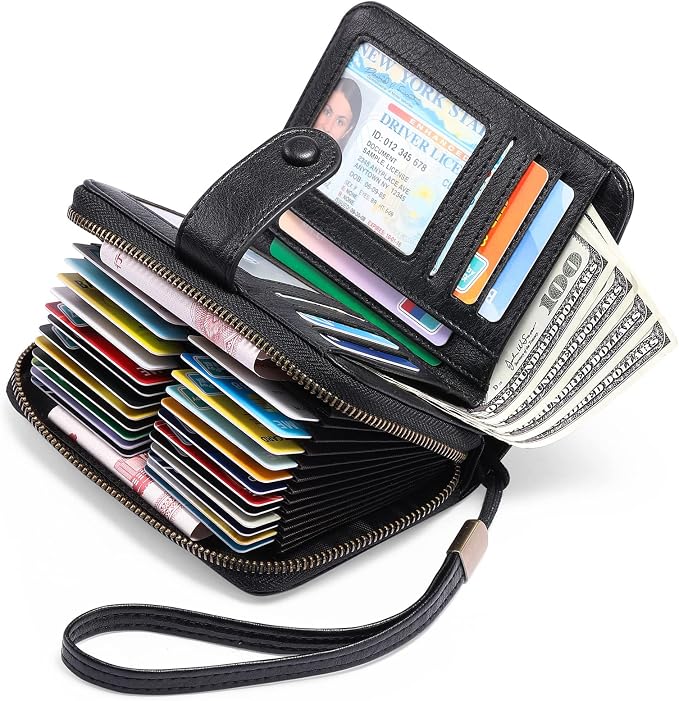 GAEKEAO Leather Credit Card Holder Wallet for Women RFID Blocking Large Capacity Bifold Zipper Card Case Organizer with Wristlet 32 Slots - Image 6