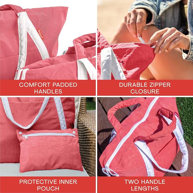 Bodysurf Beach Bag Waterproof Sandproof, Foldable Packable Travel Zip Tote | Pool, boat and swim bag for men and women, XL and medium, 6 colors, zip-top, front pocket, inner wet pouch, recycled nylon - Image 6