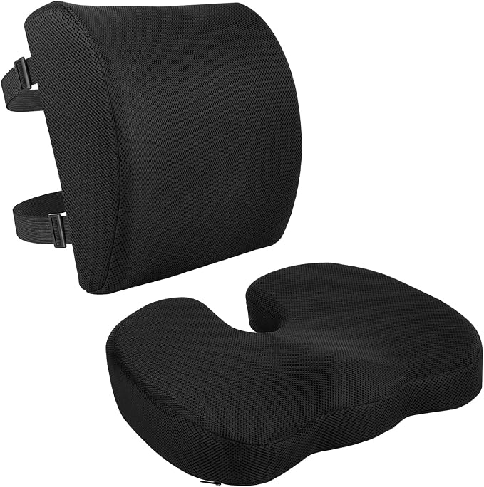 Amazon Basics Comfortable Seat Cushion & Lumbar Support for Office Chairs, Memory Foam with Cooling Gel, Non-Slip, Black by AmazonBasics