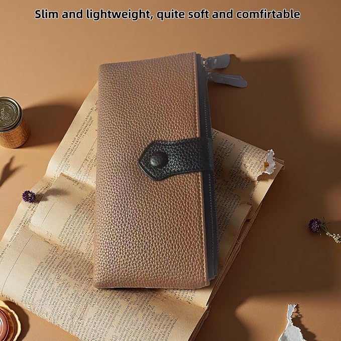 Women Slim Wallet Rfid Blocking With Passport And Credit Cards Holder Purse For Minimalist Soft Leather Zipper Monederos (brown) - Image 2