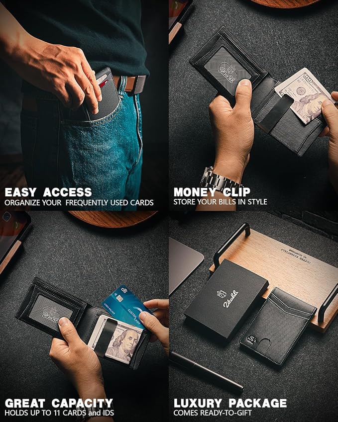 Zitahli Money Clip Wallets for Men,Slim Bifold Wallet 10-12 Cards, Mens Leather Wallet with ID Window,RFID Blocking Thin Minimalist Credit Card Holder,Gifts for Him - Image 2