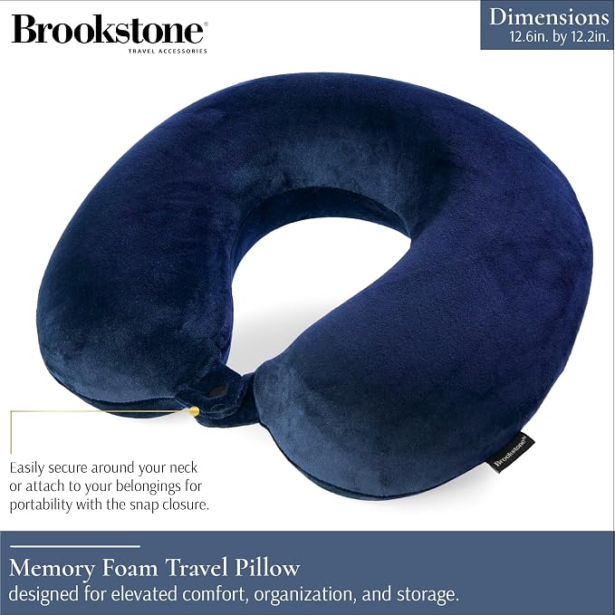 Brookstone Travel Neck Pillow - Lightweight U-Shaped Memory Foam Travel Pillow for Airplane, Car Travels & Sleeping, Blue | Brookstone Travel Neck Pillow Lightweight U-Shaped Memory Foam Pillow - Image 2