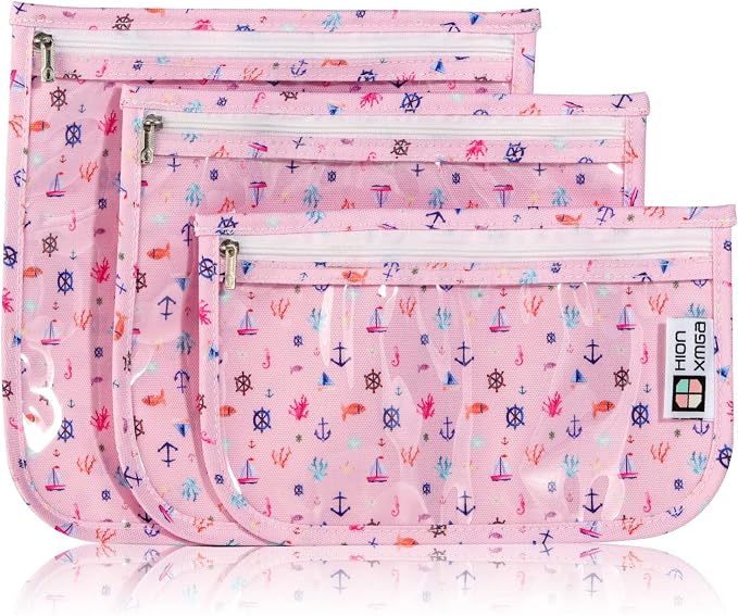 HIONXMGA Set of 3 Clear Travel Toiletry Bag, TSA Approved, Quart Size S/M/L | Clear Front Zipper Pouches Waterproof Cosmetics Bags for Women Kids Toiletries Baby Essentials Well-Organized Carry, Sailing by HIONXMGA