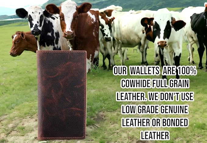 F&L CLASSIC Men's RFID Vintage Look Genuine Leather Long Bifold Wallet Checkbook Wallets,hard wax crunch,240-52 - Image 6