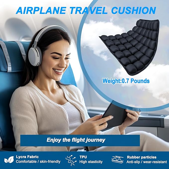 Sondor Travel Cushion,Portable & Adjustable Airplane seat Cushion for Long Flights,Inflatable Cushion for Wheelchair, Travel,Driving - Image 2