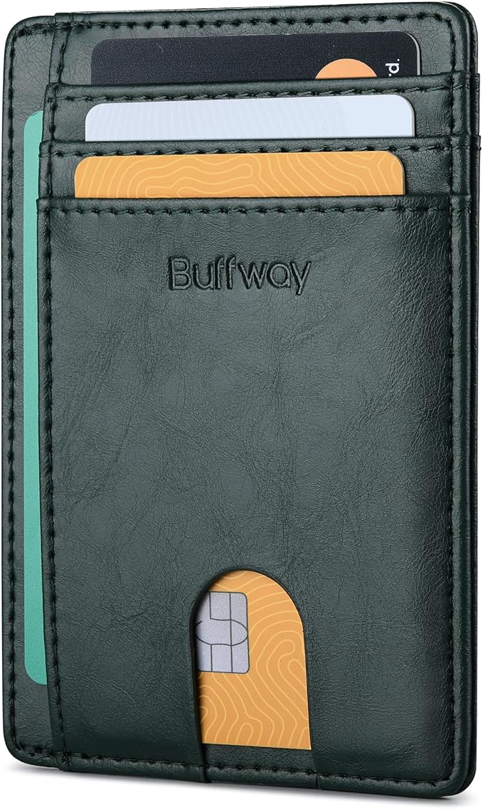 Buffway Slim Minimalist Front Pocket RFID Blocking Leather Wallets for Men and Women - Alaska Green by Buffway