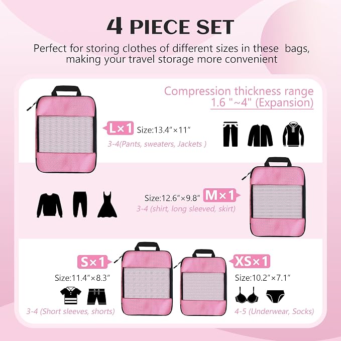 Compression Packing Cubes for Travel Organizer Boxes, Compressible Luggage Cubes Essential Travel Accessories - Image 4