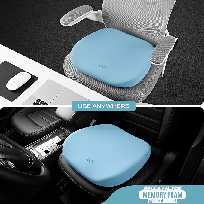 Skechers Seat Cushion Premium Gel & Memory Foam-Office Chair Cushion for Tailbone Pain Relief,Butt Pillow for Office Chair,Car seat Cushion,Long Sitting Office Workers,and Car Drivers,Blue - Image 4